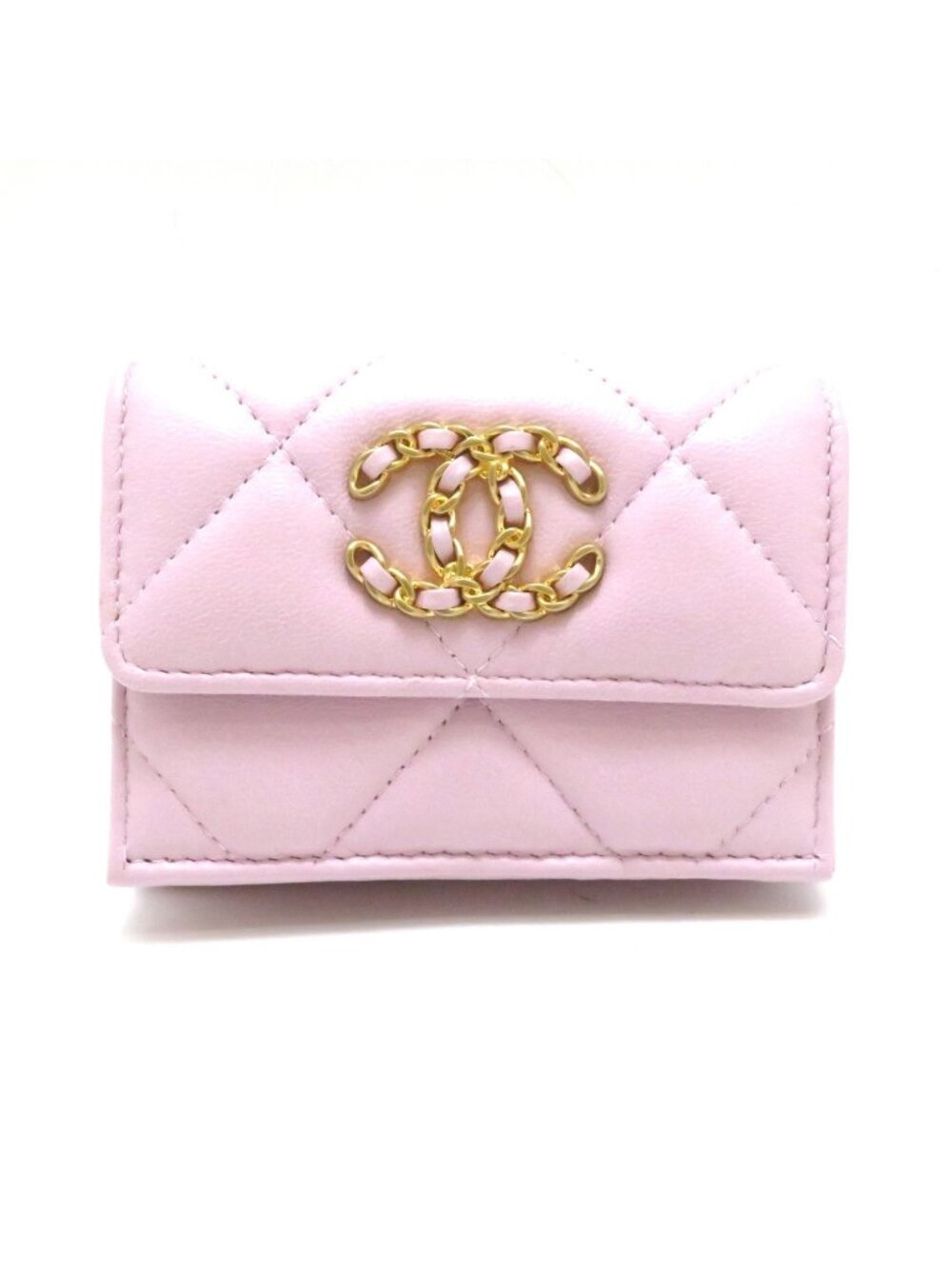 Chanel 19 Compact Wallet Light Pink Lambskin Trifold